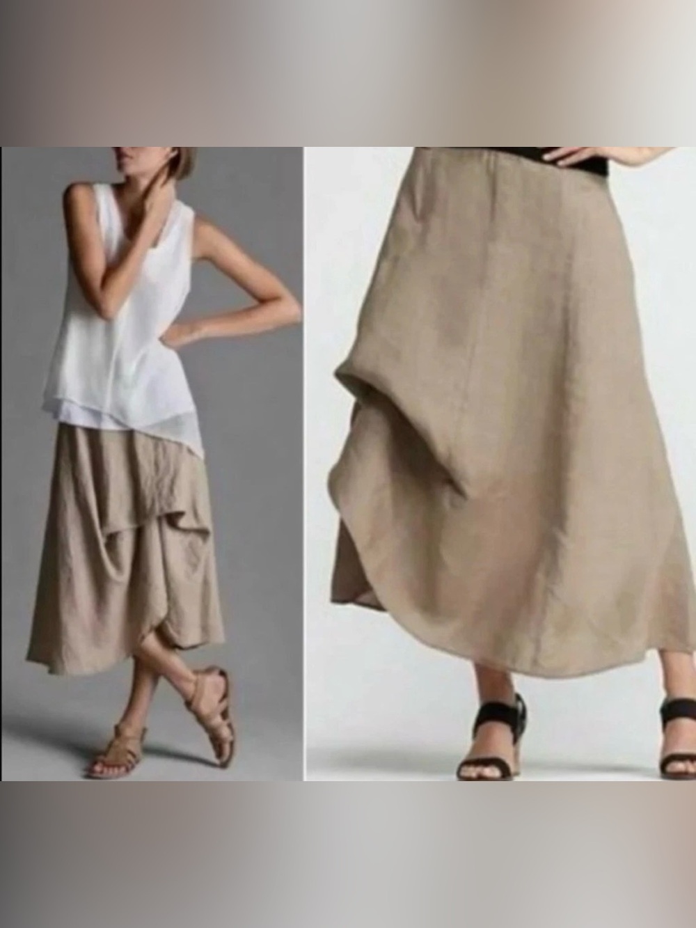 Eileen Fisher Irish Linen Handkerchief Skirt Size Petite Large A-line Beige Ties